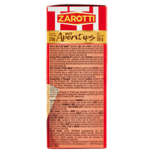 Zarotti Kit Aperitips Filetti di Alici 50 g + Cracker 200 g + Forchettina in Acciaio Fackelmann