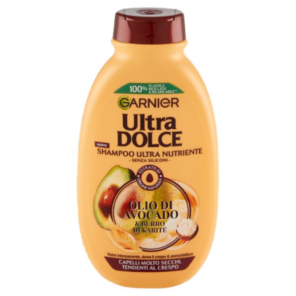 Garnier Ultra Dolce Shampoo all'olio di Avocado e burro di Karité per capelli ricci o mossi, 250 ml