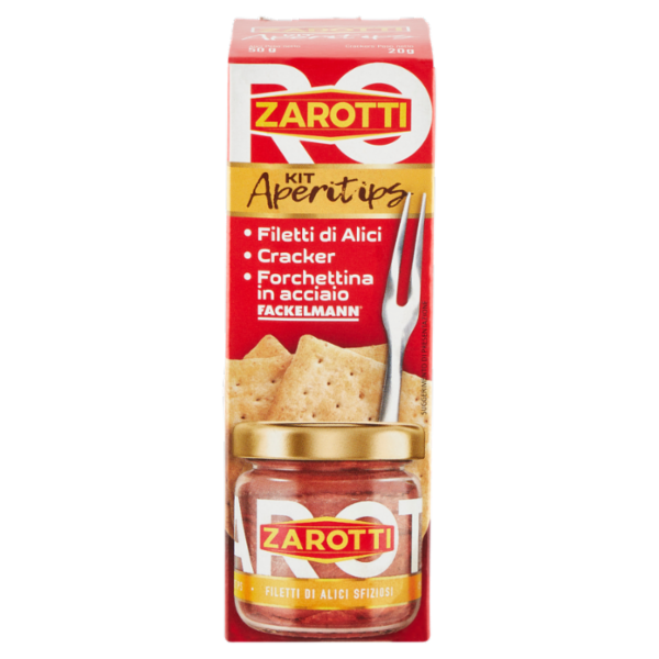 Zarotti Kit Aperitips Filetti di Alici 50 g + Cracker 200 g + Forchettina in Acciaio Fackelmann