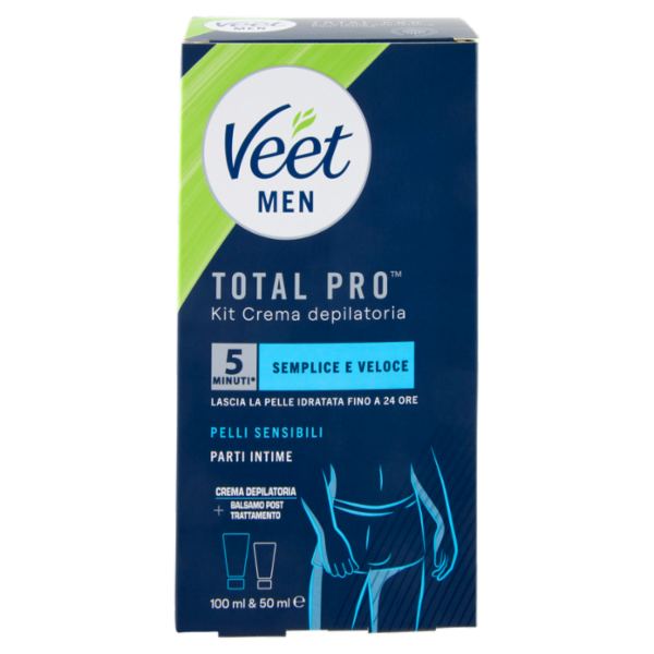 Veet Men Kit Depilazione Intima per Pelle Sensibile, Crema Depilatoria 100ml e Balsamo Post 50ml