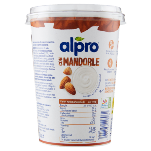 ALPRO Soia, con Mandorla con Calcio e Vitamine aggiunte, alternativa vegetale allo Yogurt 500g