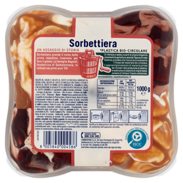 Sammontana Sorbettiera Panna Cotta, Nocciola, Crema, Cacao 1 Kg