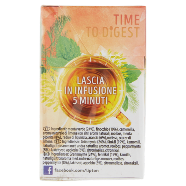 Lipton Time to Digest con finocchio, menta peperina, menta verde e zenzero 20 Filtri 30 g