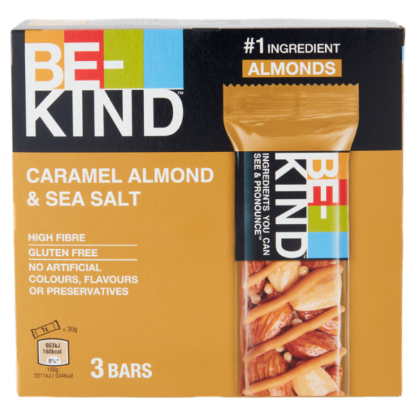 Be-Kind Barretta Mandorle Caramellate e Sale Marino, 3 x 30 g