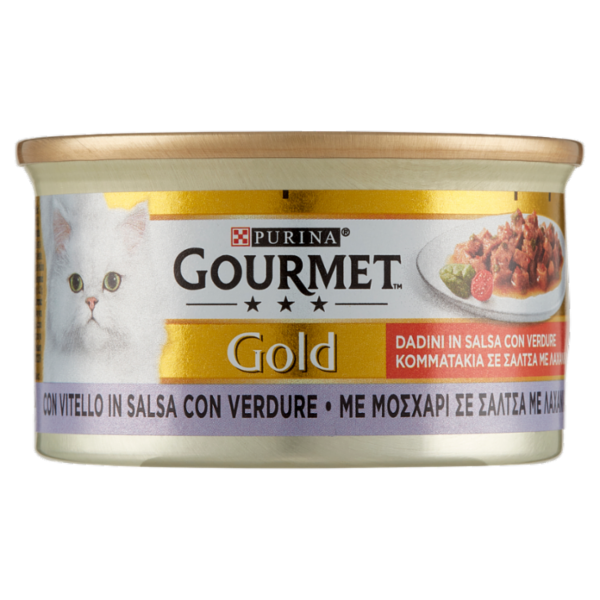 PURINA GOURMET Gold Gatto Dadini con Vitello, in salsa con verdure lattina 85g
