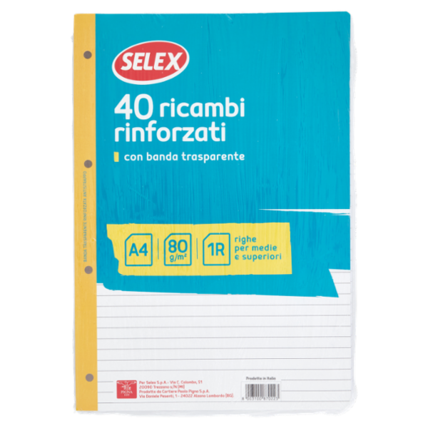 Selex Ricambio Bianco Quaxima Formato A4 40 Fogli Rinforzati 80 g Riga Unica