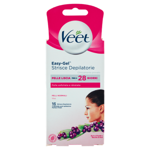 Veet Strisce Depilatorie Viso Pelli Normali, Confezione da 16 Strisce