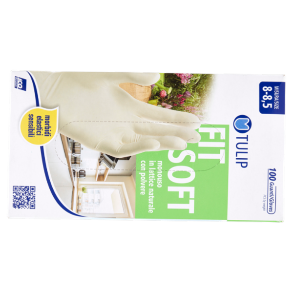 Tulip Fit Soft Guanti monouso in lattice naturale con polvere Misura 8-8,5 100 pz
