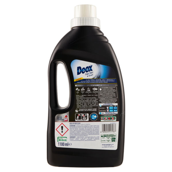 Deox, Detersivo Liquido, Bucato a Mano e Lavatrice, Capi Neri e Scuri, 24 Lavaggi, 1000 ml