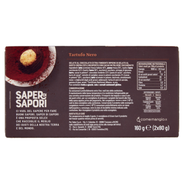 Selex Saper di Sapori 2 Tartufi Neri di Gelato Cioccolato Extra Fondente 2 x 80 g