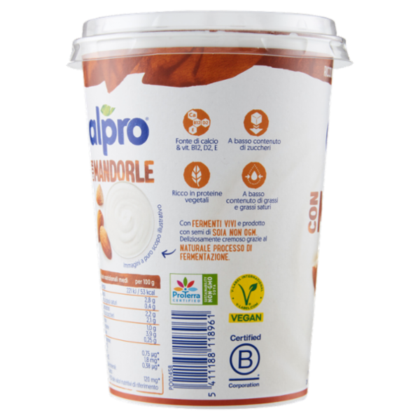 ALPRO Soia, con Mandorla con Calcio e Vitamine aggiunte, alternativa vegetale allo Yogurt 500g
