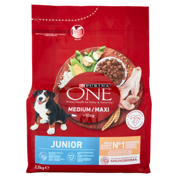PURINA ONE Medium/Maxi Junior Ricco in Pollo con Riso 2,5 kg