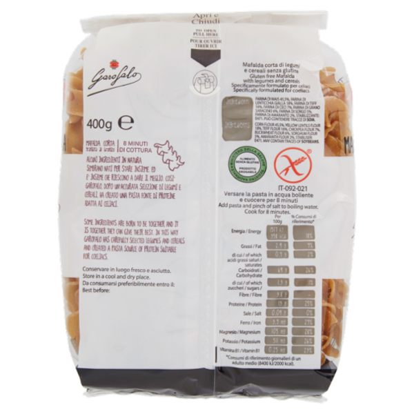 Garofalo Mafalda corta Legumi e Cereali senza glutine 400g