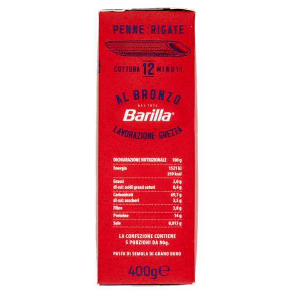 Barilla Pasta Al Bronzo Penne Rigate 100% grano italiano 400g