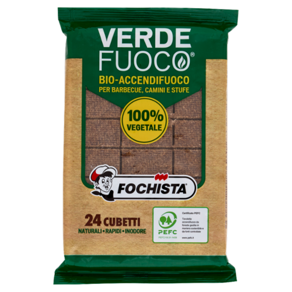 Fochista Verdefuoco Bio-Accendifuoco per Barbecue, Camini e Stufe 24 pz