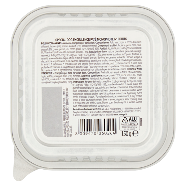 Special Dog Excellence Adult Patè Monoprotein* Pollo con Ananas 150 g