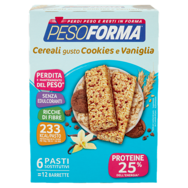 Pesoforma Cereali gusto Cookies e Vaniglia, barrette sostitutive del pasto, 12 x 31 g