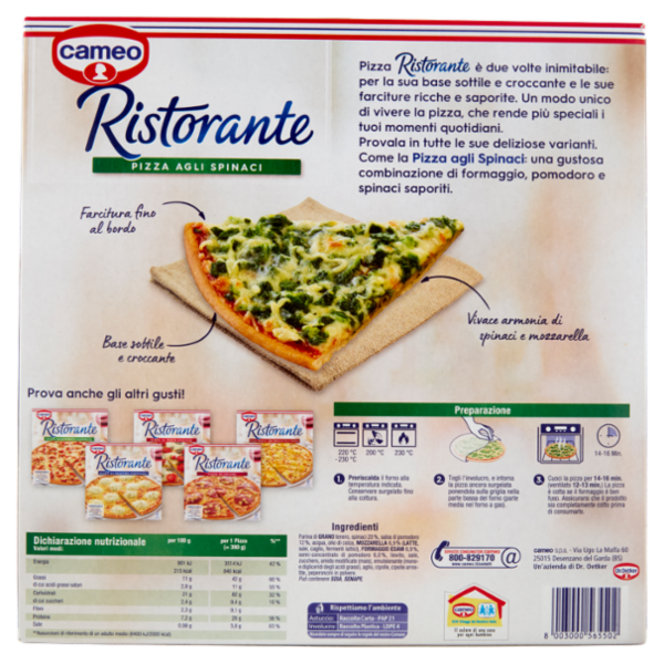 cameo Ristorante Pizza agli Spinaci 390 g