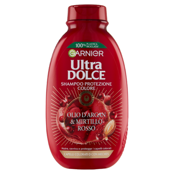 Garnier Ultra Dolce Shampoo all'Olio di Argan e Mirtillo Rosso per capelli colorati, 250 ml