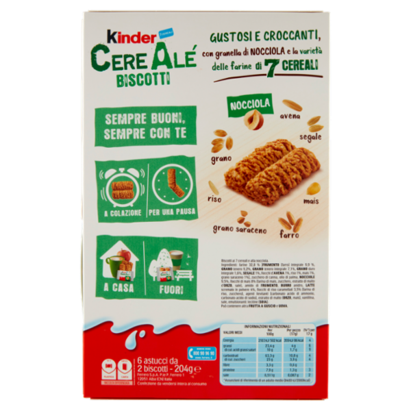 Kinder CereAlé Biscotti Nocciola 6 astucci da 2 biscotti 204 g