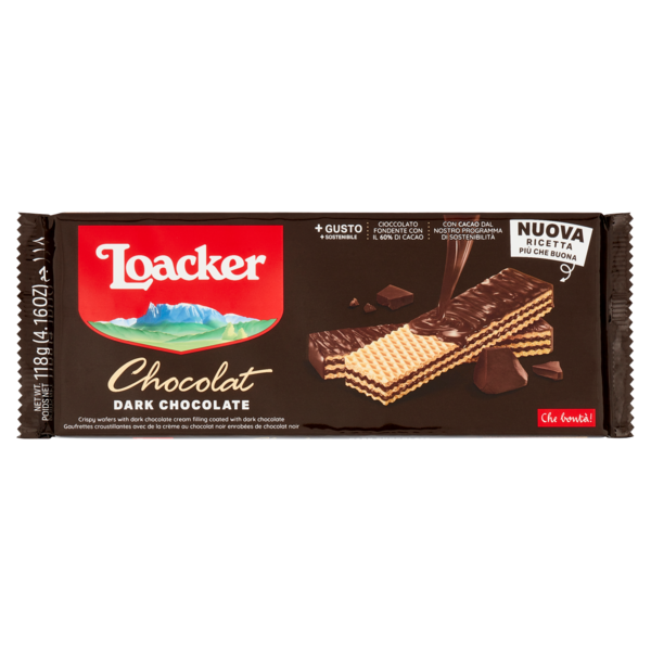 Loacker Wafer Chocolat ricoperti di cioccolato fondente con crema Dark Chocolate wafers 118g