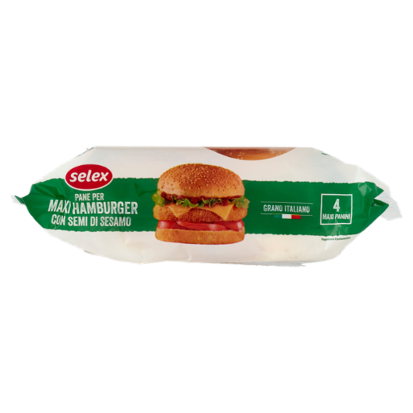 Selex Pane per Maxi Hamburger con Sesamo 4 pezzi 300 g