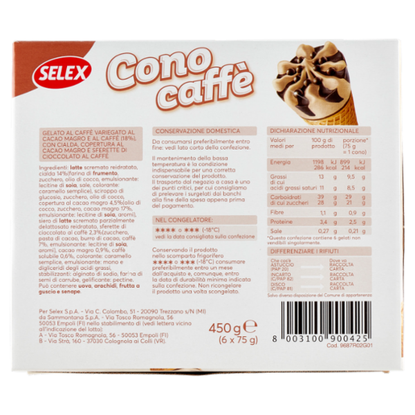 Selex 6 Coni di Gelato Caffè 450 g