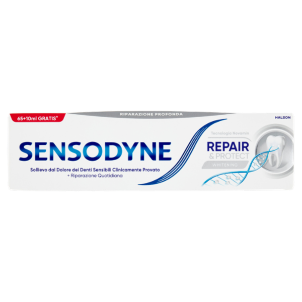Sensodyne Repair & Protect Whitening, Effetto sbiancante, Dentifricio Denti Sensibili 65+10ML gratis