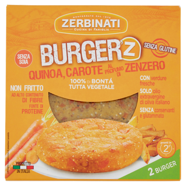 Zerbinati Burger'Z Quinoa, Carote al Profumo di Zenzero 2 x 110 g