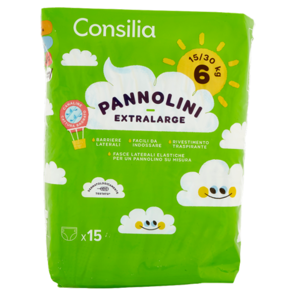 Consilia Pannolini per Bambini Extra Large 15-30 kg 15 pezzi
