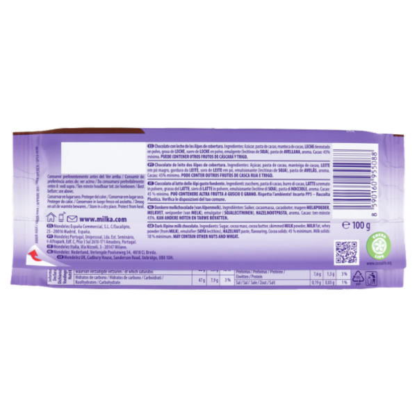 Milka Extra Cacao, tavoletta di cioccolato al latte 100% Alpino con extra cacao - 100g