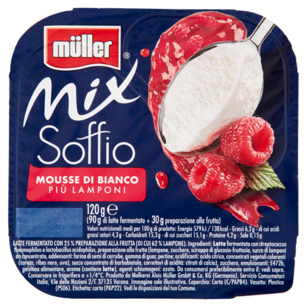 müller Mix Soffio Mousse di Bianco Più Lamponi 120 g