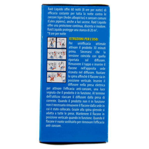 Raid Liquido Elettrico Antizanzare Comuni e Tigre, Inodore, 60 notti, Ricarica 36 ml