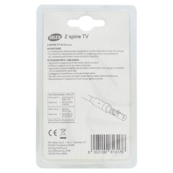 Selex Spina Tv Diametro 9,5 mm Bianco
