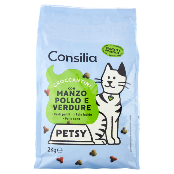 Consilia Petsy Gatto Croccantini con Manzo, Pollo e Verdure 2 kg