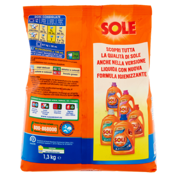 Sole Polvere lavatrice Bianco Splendente 26 lavaggi 1,3 kg