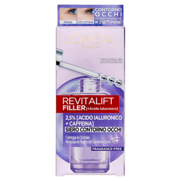 L'Oreal Paris Revitalift Filler Eye Serum,Siero occhi illuminante e rimpolpante 20 ml