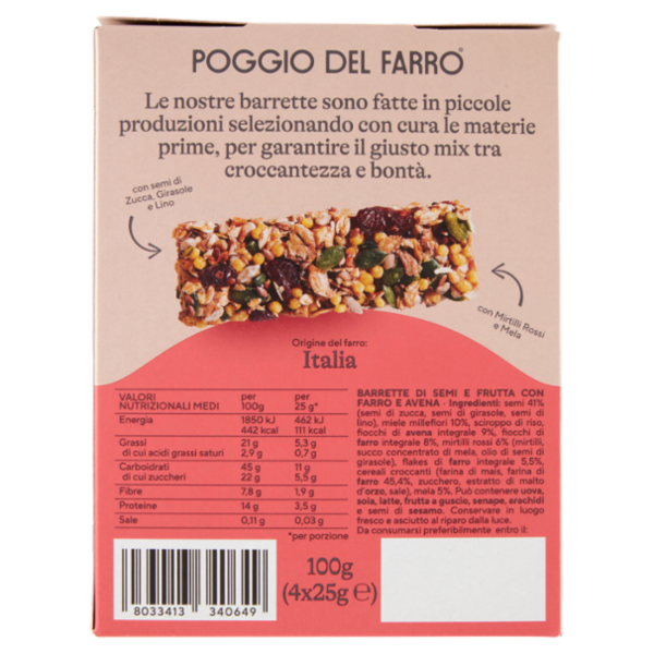 Poggio del Farro Barrette Semi e Frutta 4 x 25 g