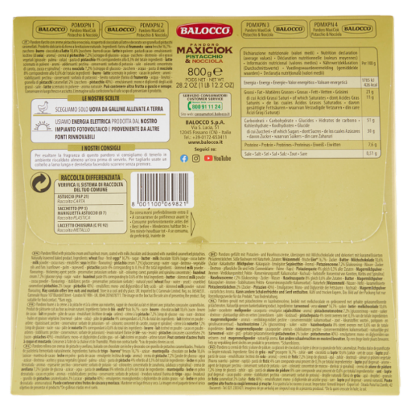 Balocco Pandoro Maxiciok Pistacchio & Nocciola 800 g