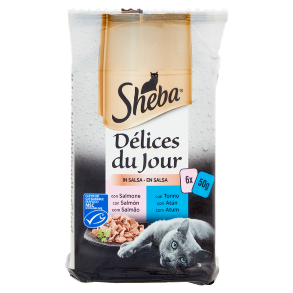 Sheba Délices du Jour in Salsa Cibo Umido Gatto con Salmone e Tonno 6 x 50 g