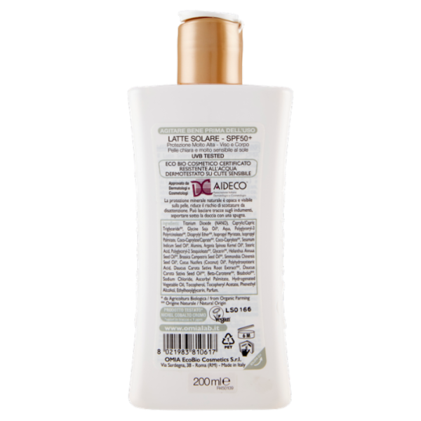 Omia Laboratori Ecobio Latte Solare 50⁺ Molto Alta Mineral 200 ml