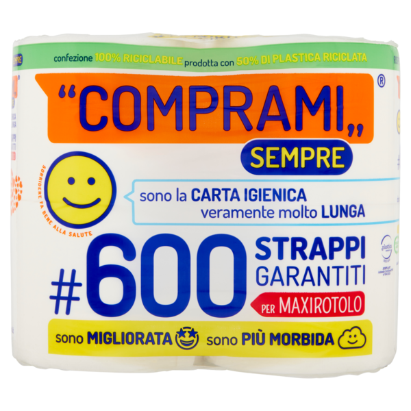 Comprami Sempre Carta Igienica #600 Strappi Maxirotoli 4 pz