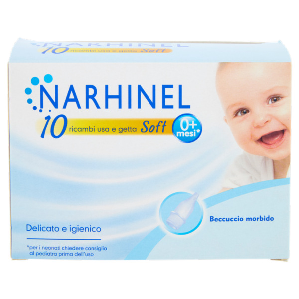 Narhinel ricariche usa e getta soft aspiratore nasale deterge naso bambino e rimuove muco 10 pz