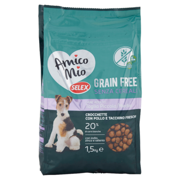 Selex Amico Mio Cane Adulto di Taglia Piccola/Media Crocchette Pollo Tacch. Grain Free 1,5 kg