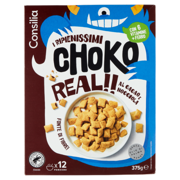 Consilia Choko Real Cereali Ripieni di Crema al Cacao e Nocciola 375 g