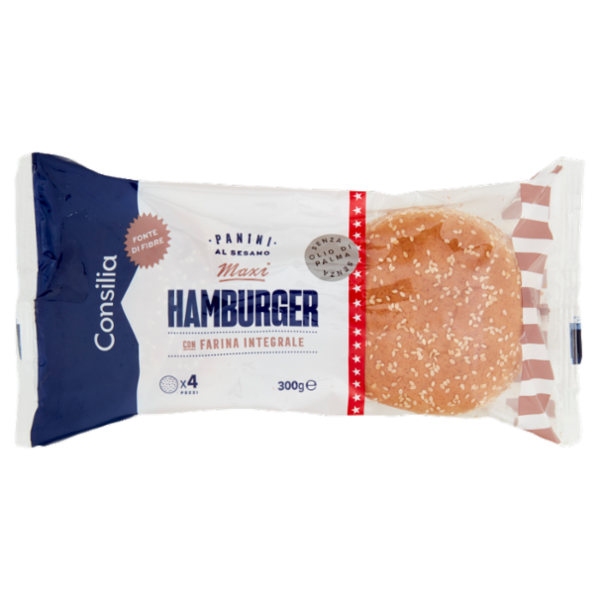 Consilia Panini per Maxi Hamburger al Sesamo con Farina Integrale 4x75 g