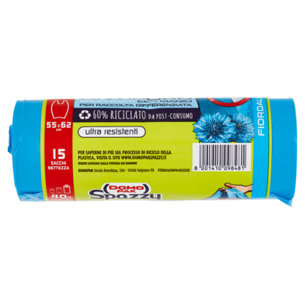 Domopak Spazzy Antiforo Profumati con Manici 40lt 55x62cm Fiordaliso 15 pz