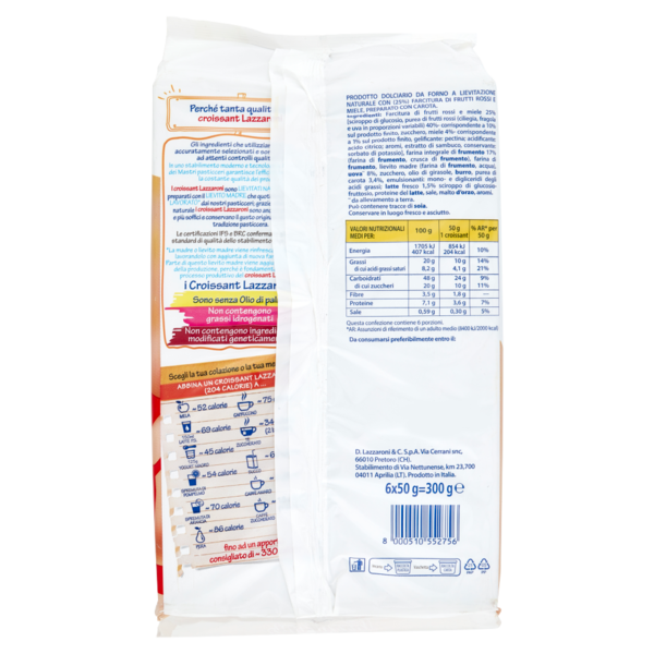 Lazzaroni Croissant con farcitura di Frutti rossi e Miele 6 x 50 g