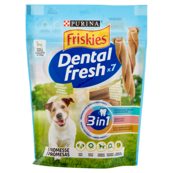 PURINA FRISKIES Dental fresh Snack igiene orale e dentale taglia S busta 7 bastoncini 110 g