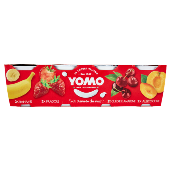 Yomo Yogurt Banane, Fragole, Ciliegie e Amarene, Albicocche 8 x 125 g